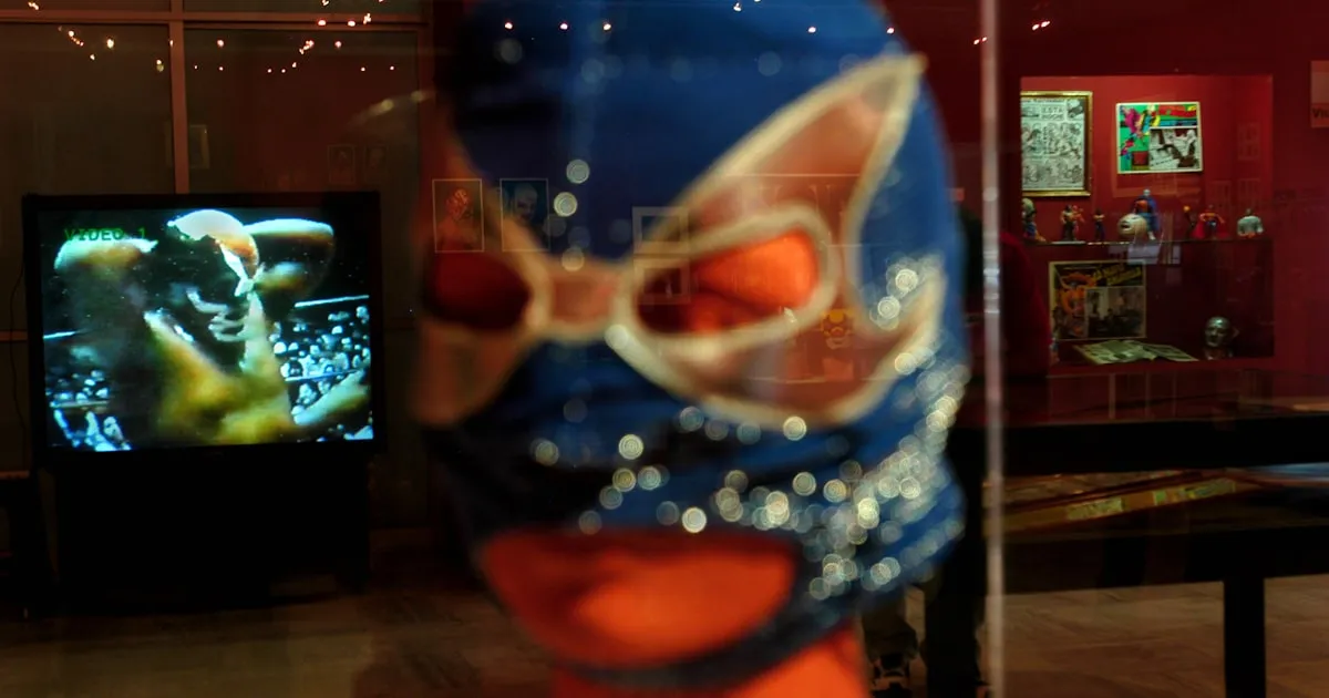 Blue lucha libre mask on display