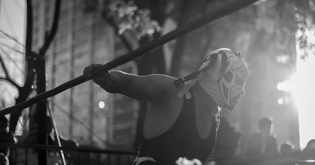 Luchador in mask at the ring ropes